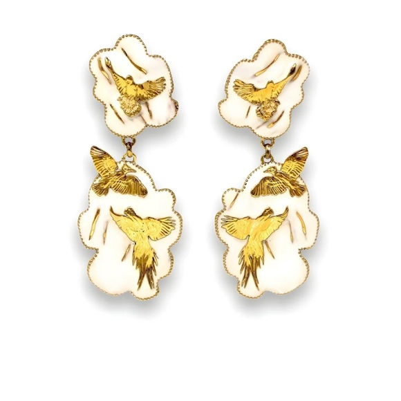 Angela Mia "Arise" Earrings - Gold & Ivory - Picture 1 of 2